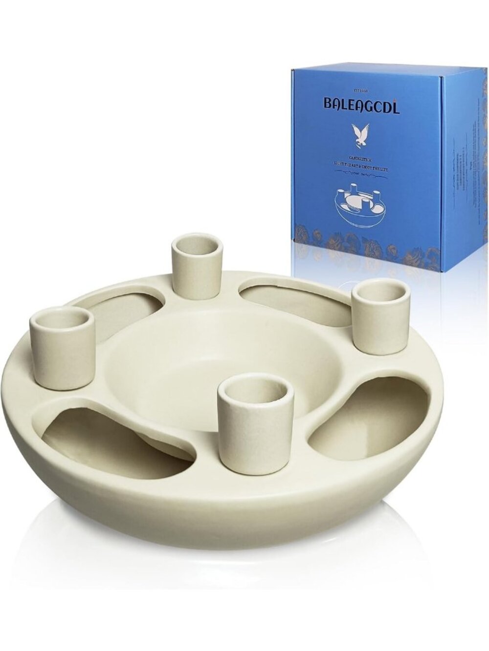 Beige Ceramic Advent Wreath Candle Holder for 4 Taper Candles - Holiday Decor